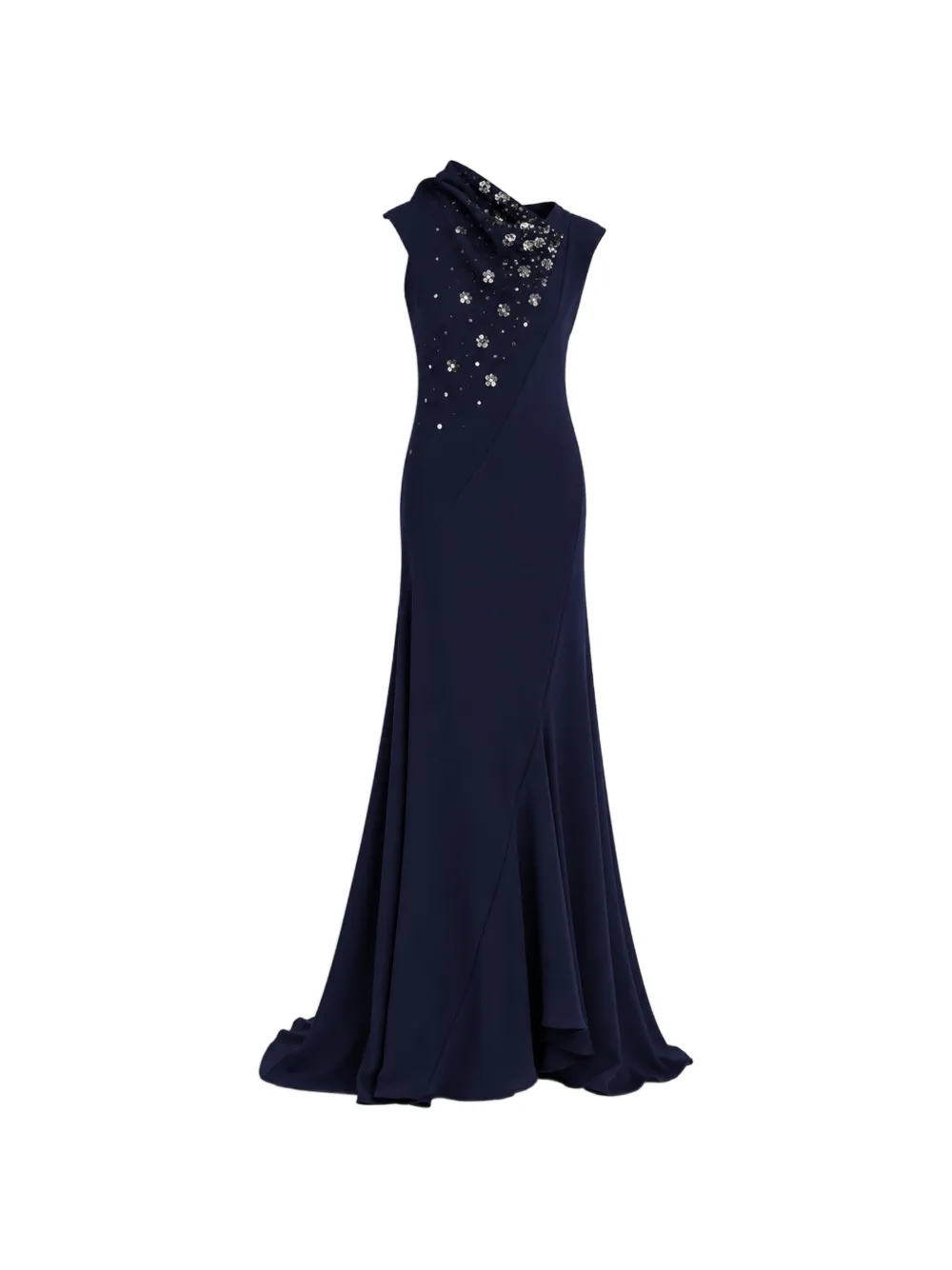 Alberta Ferretti Maxi-jurk met asymmetrische hals en verfraaiing Blauw