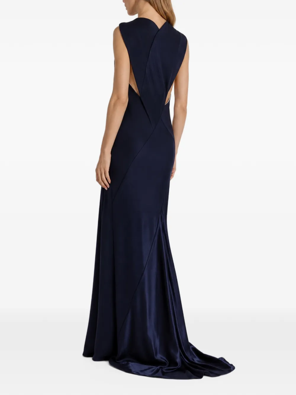Alberta Ferretti Maxi-jurk met asymmetrische hals en verfraaiing Blauw