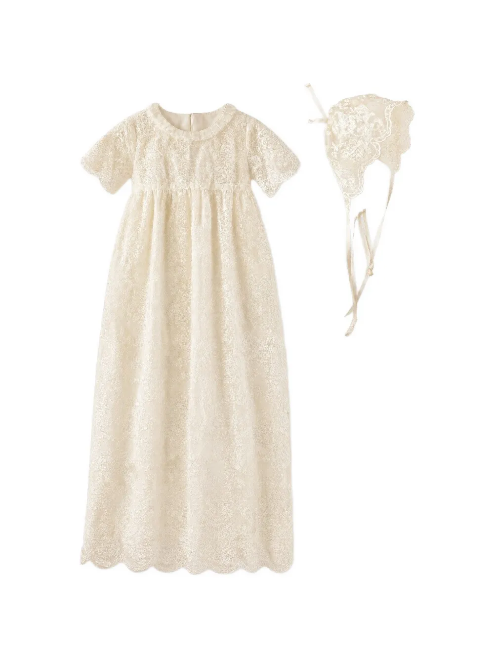 JESURUM BABY lace-overlay A-line hat and dress (set of two) Beige
