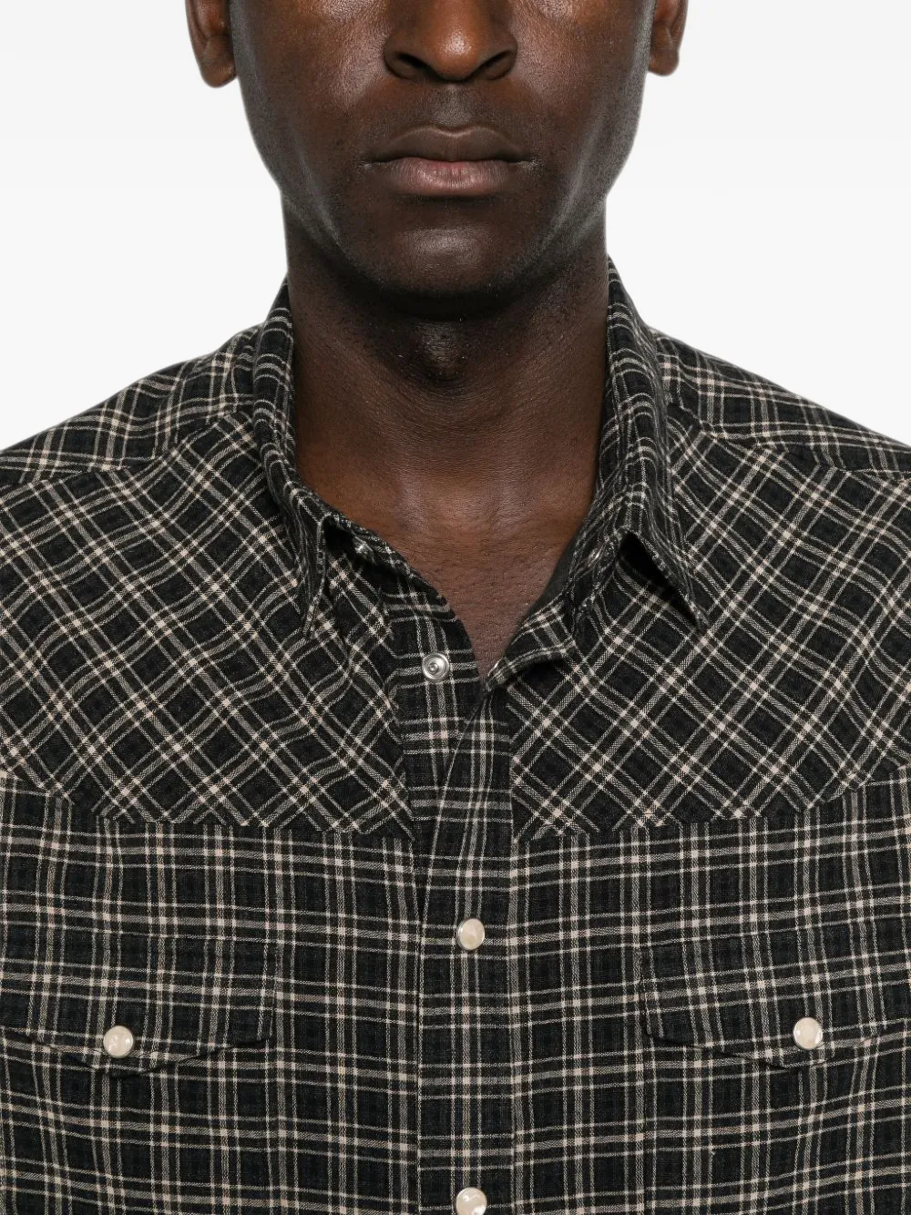 Emporio Armani long-sleeves check flannel shirt with two chest pockets Zwart