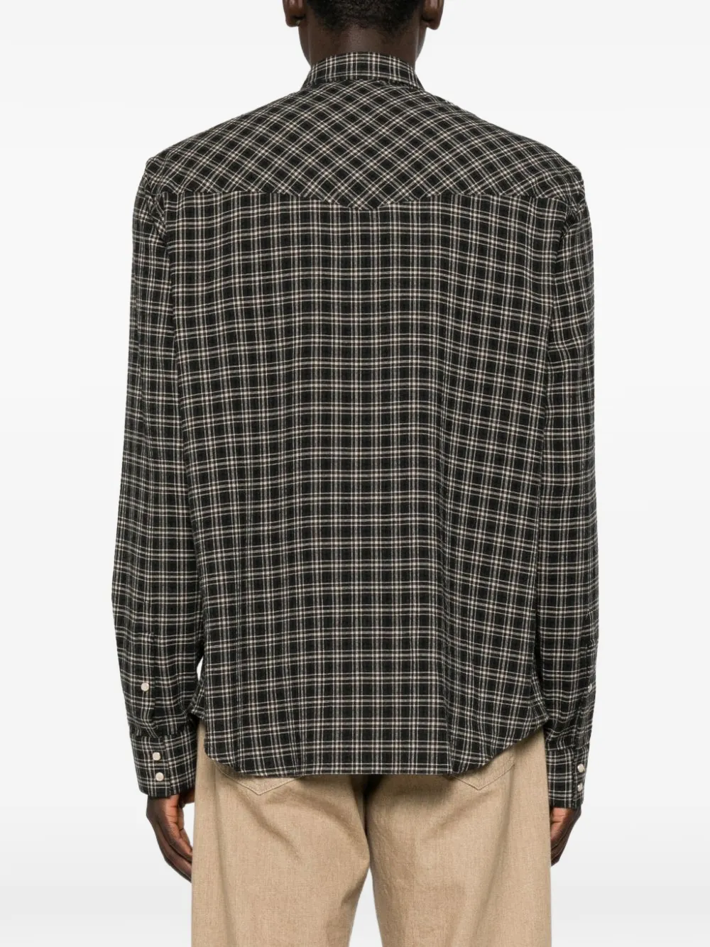 Emporio Armani long-sleeves check flannel shirt with two chest pockets Zwart