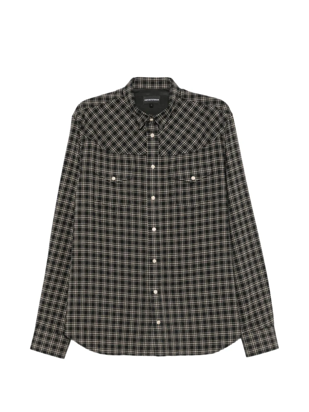 Emporio Armani long-sleeves check flannel shirt with two chest pockets - Black