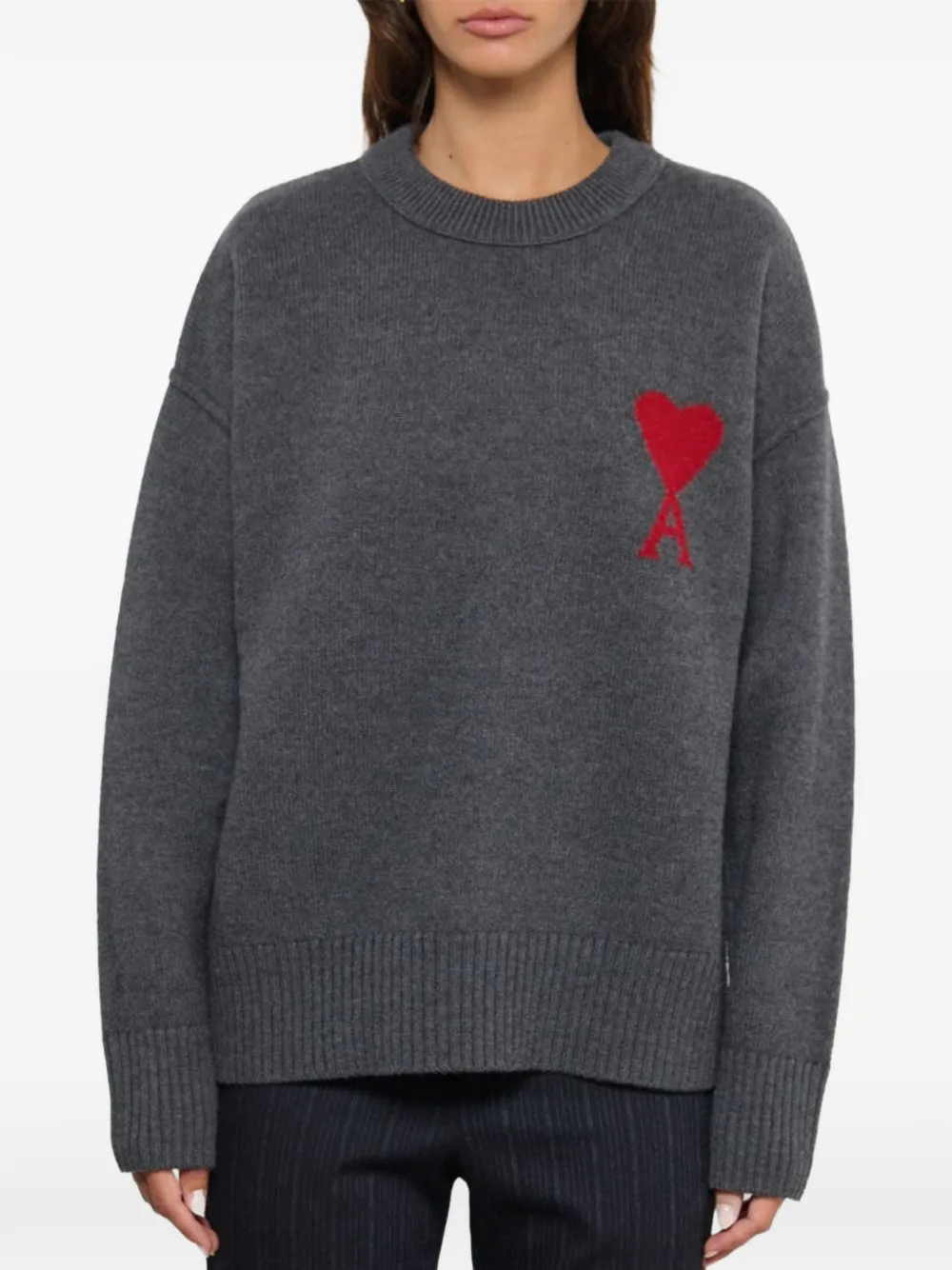 AMI Paris AMI DE COEUR WOOL CREWNECK SWEATER Grijs