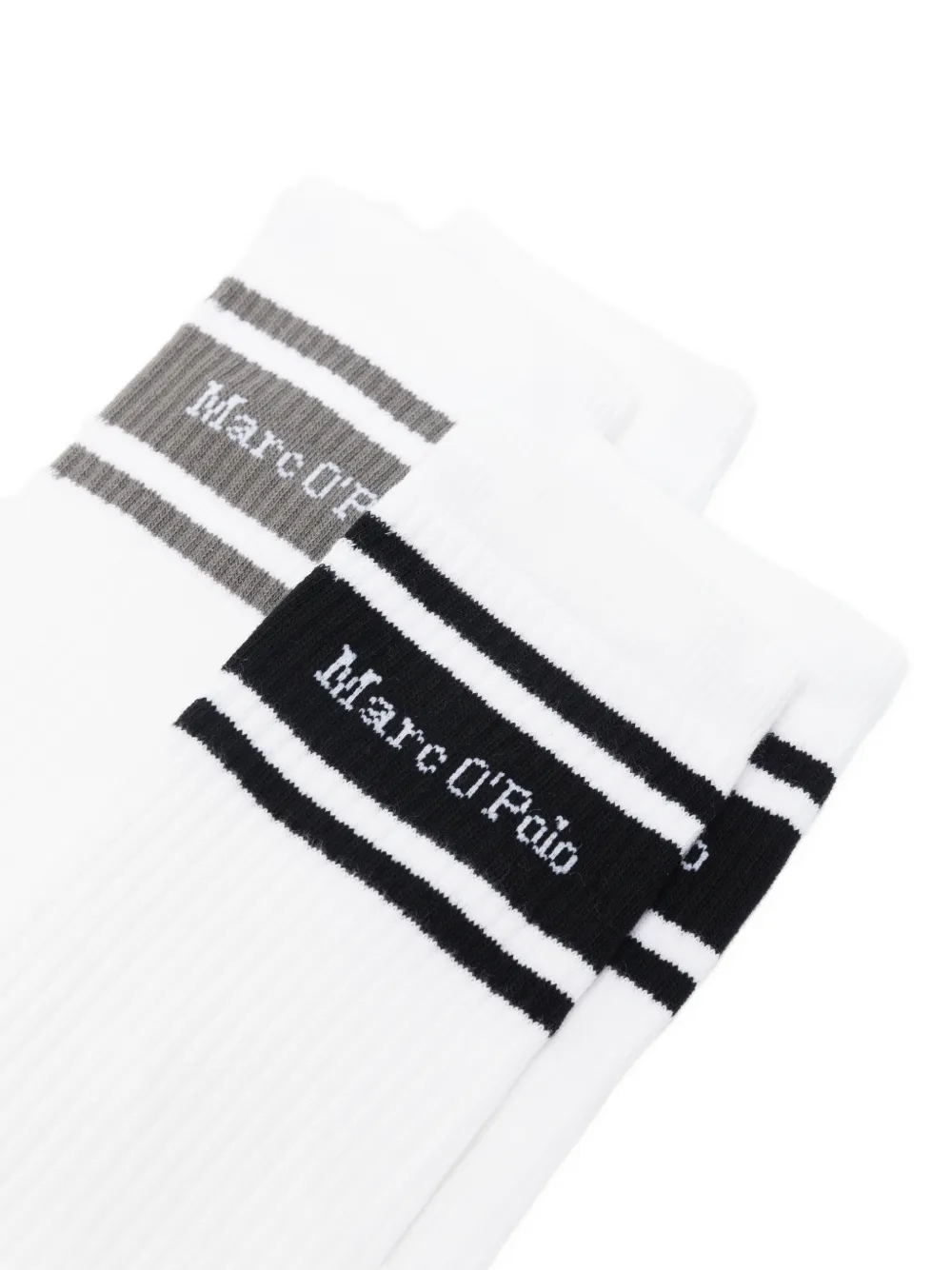 Marc O'Polo Drie paar gestreepte sokken met logo-print Wit