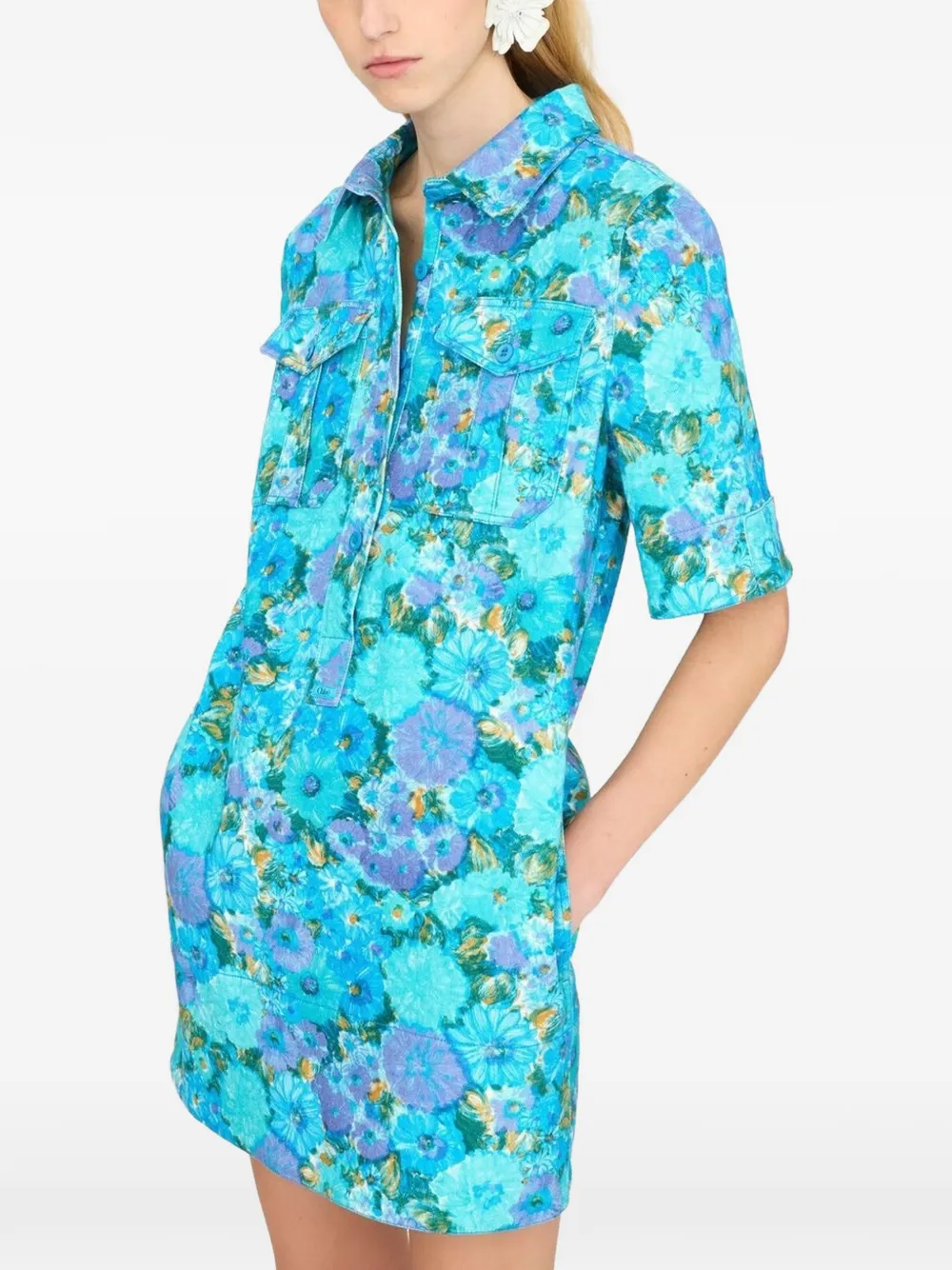 Chloé mini polo dress in cotton drill Blauw