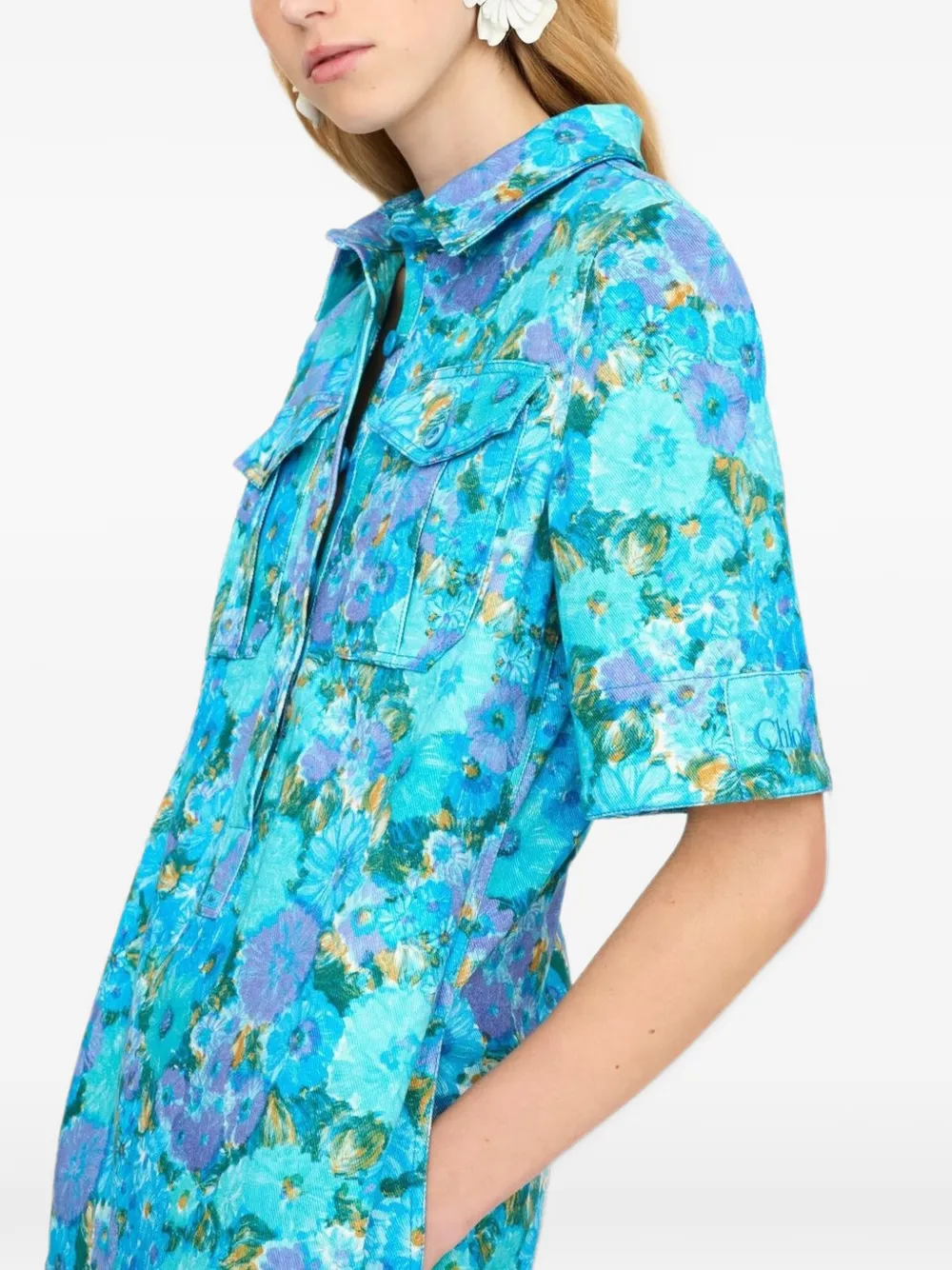 Chloé mini polo dress in cotton drill Blauw