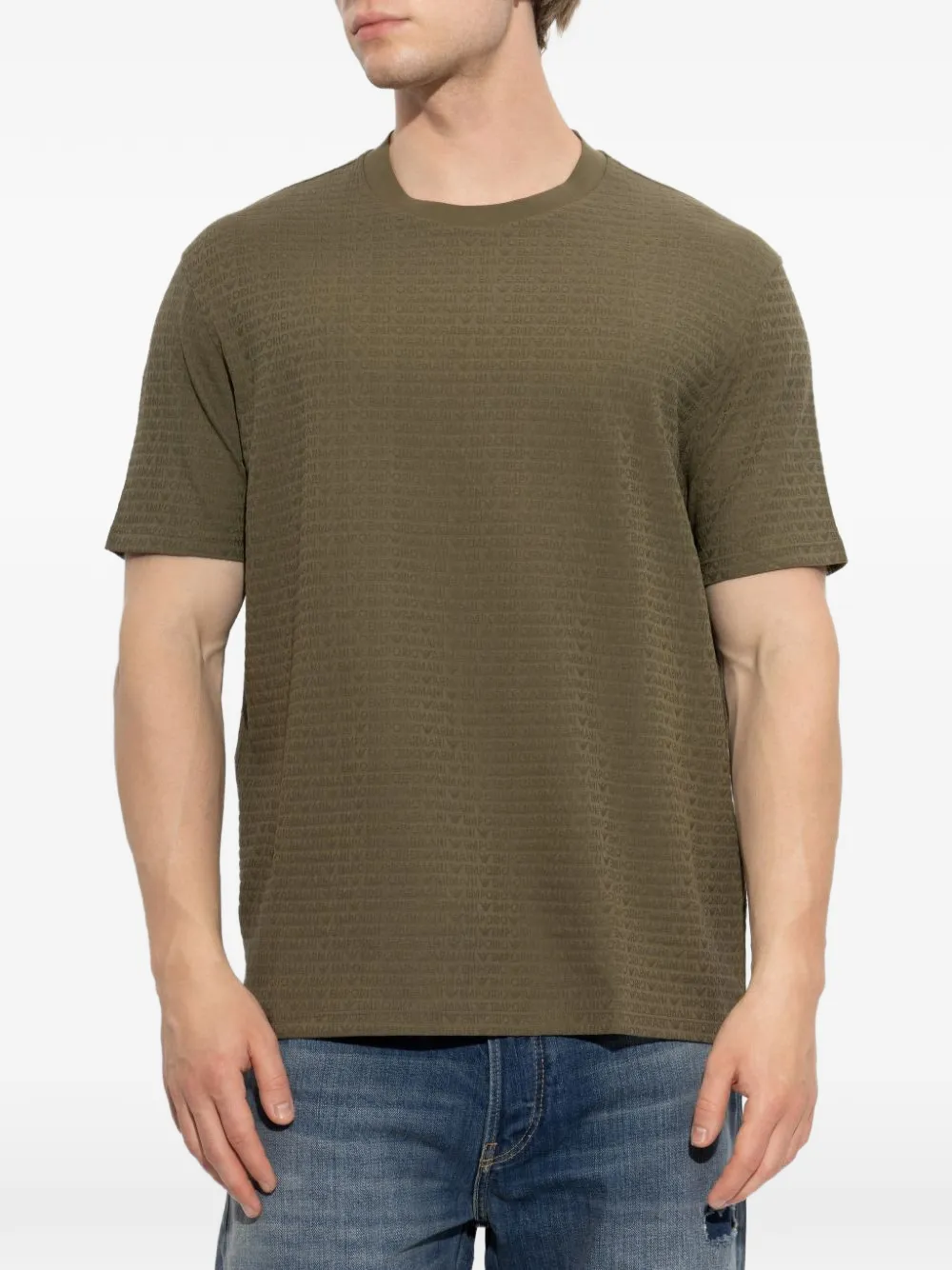 Emporio Armani all-over logo-jacquard T-shirt Groen