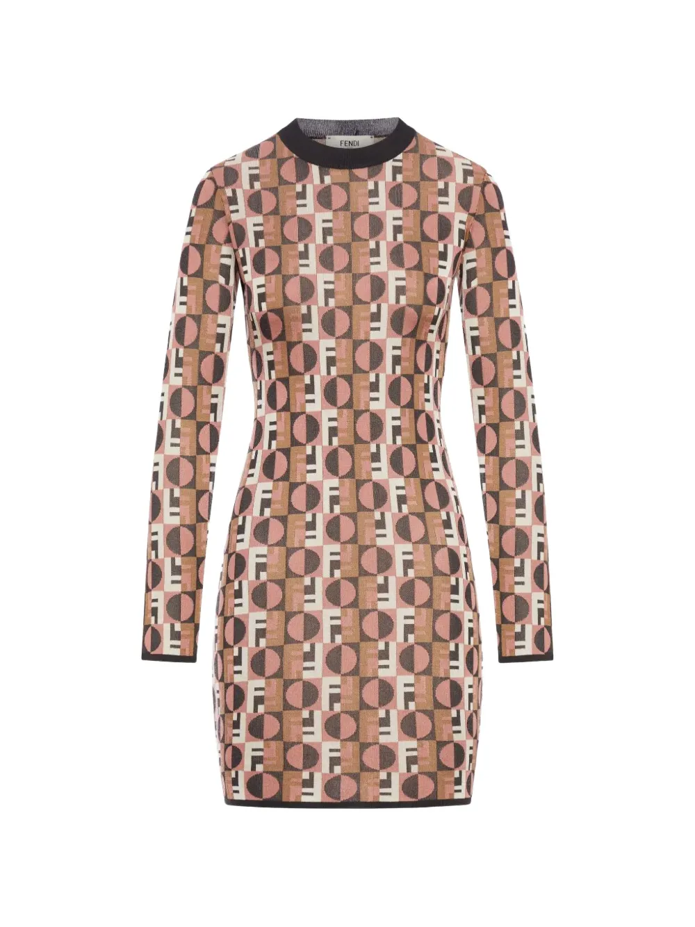 FENDI geometric-print long-sleeve mini dress Bruin