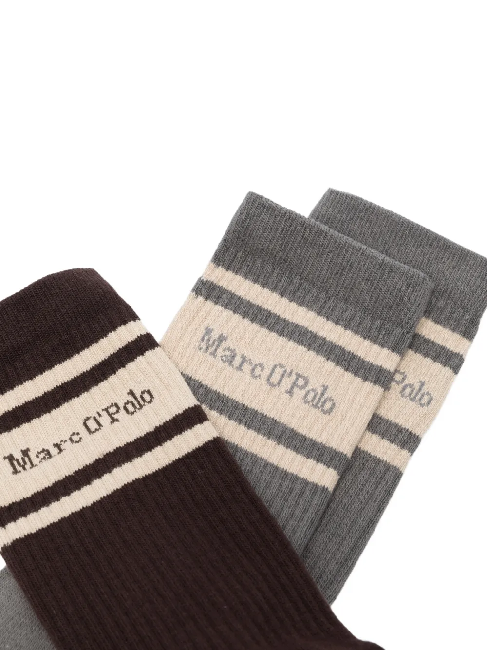 Marc O'Polo Drie paar sokken met gestreept detail en logo-print Beige