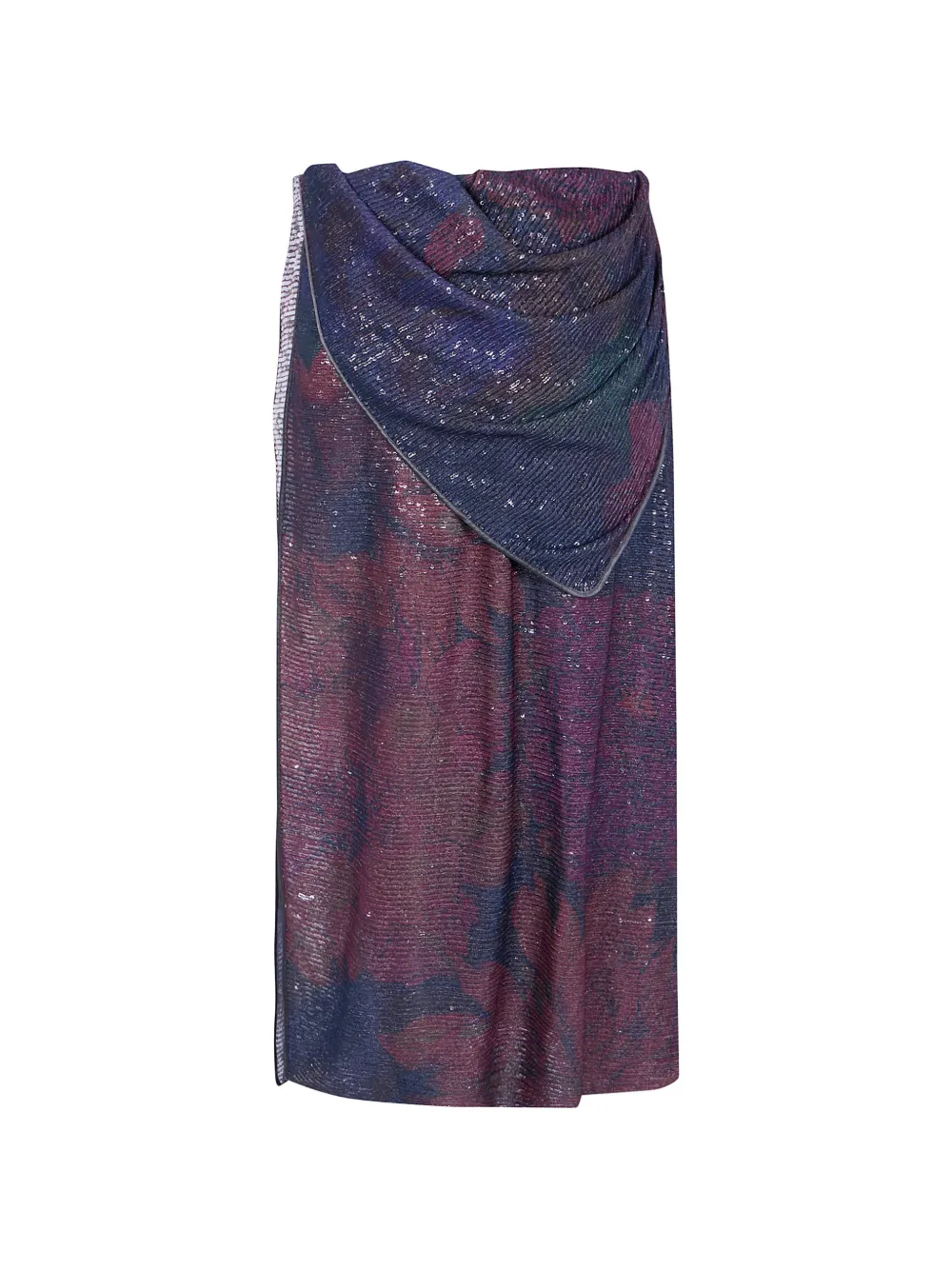 Maison Margiela printed paillettes draped maxi skirt Blauw