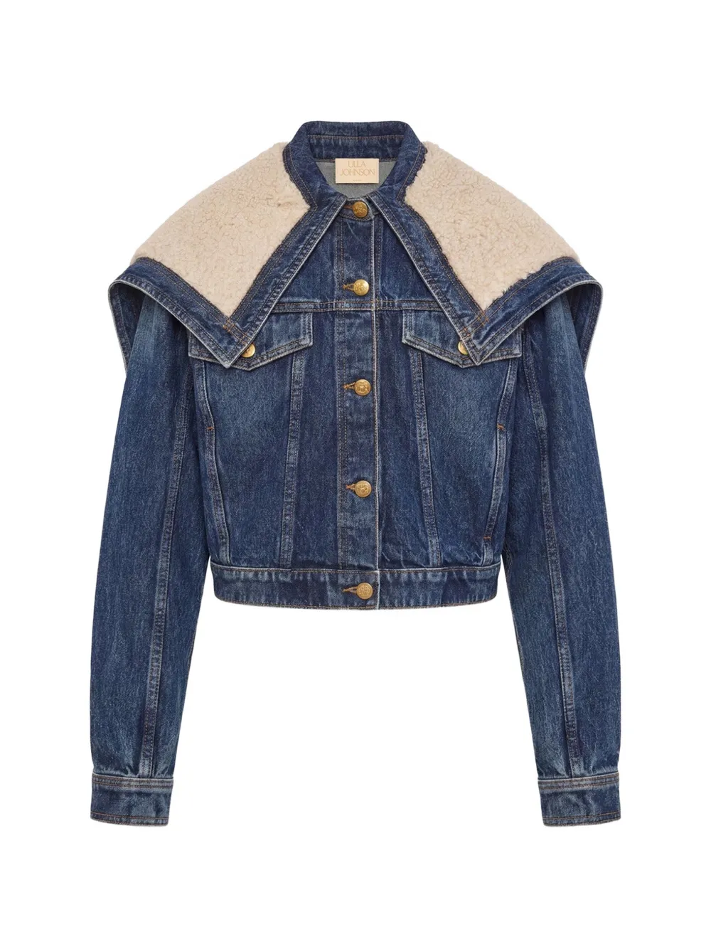 Ulla Johnson Sybil shearling-collar denim jacket Blauw