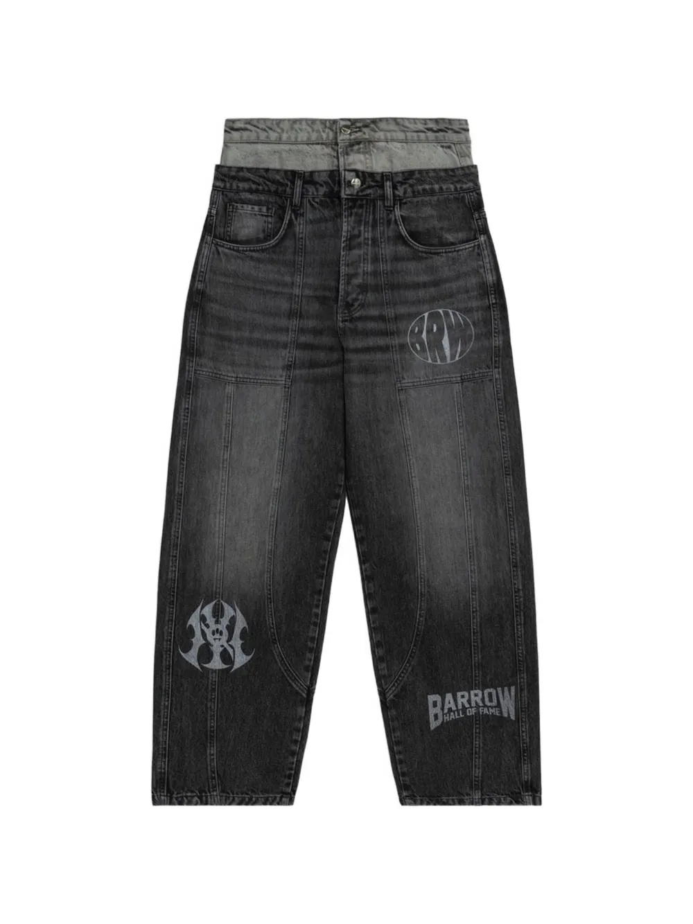 BARROW double-waistband logo-print jeans Zwart