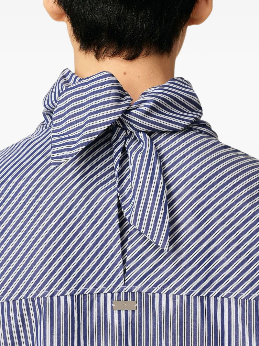 AMI Paris striped bandana collar shirt Blauw
