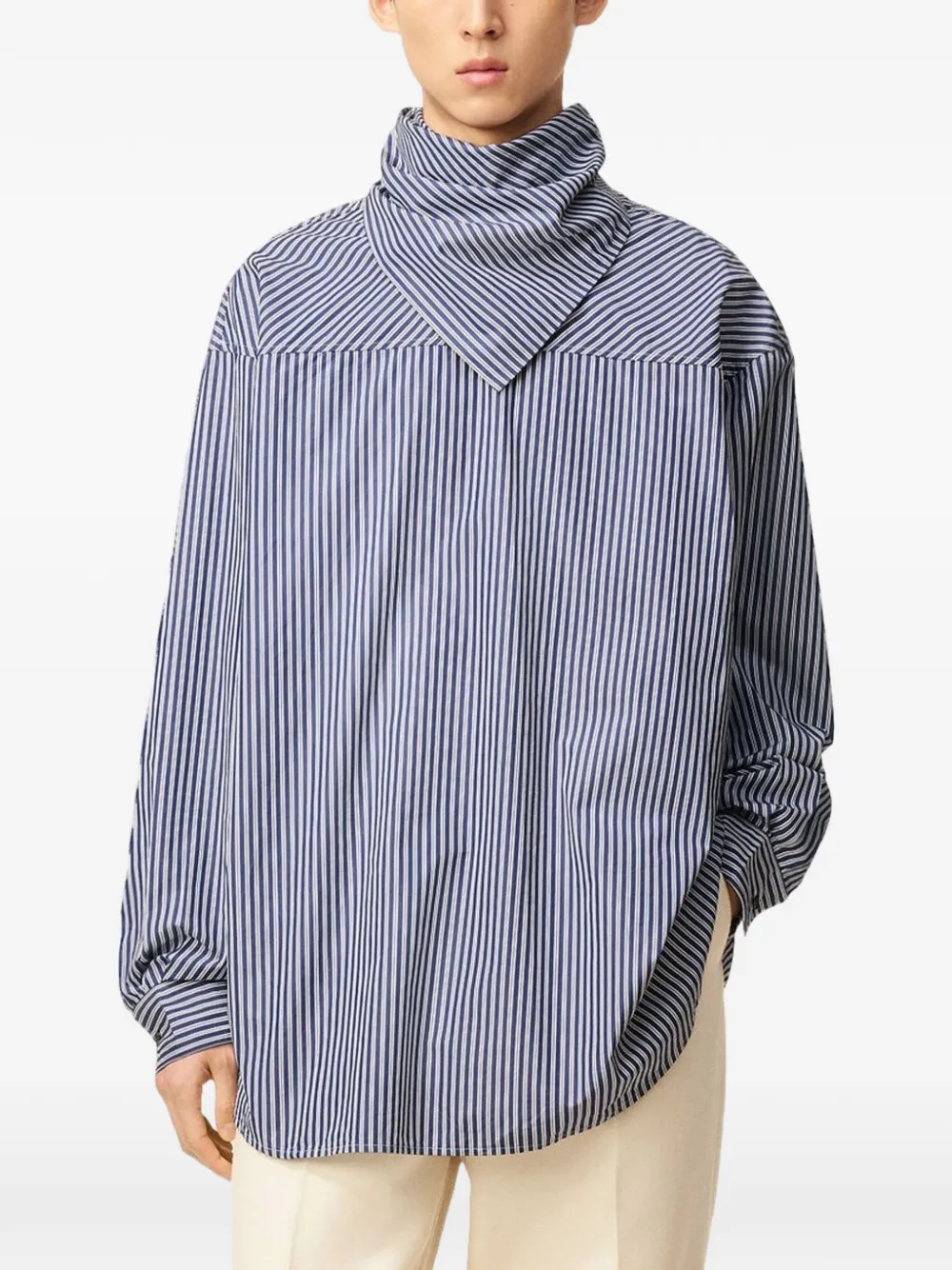AMI Paris striped bandana collar shirt - Blue