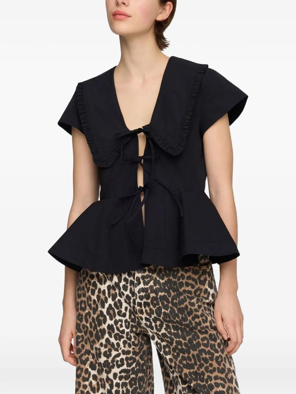 GANNI blouse in cotton poplin Zwart