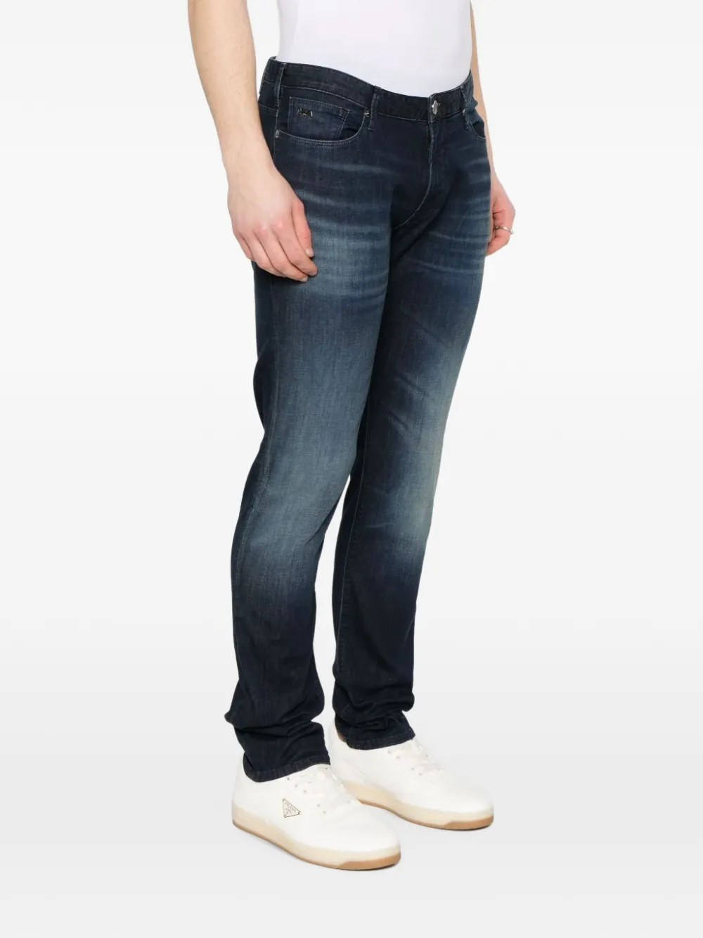 Emporio Armani slim-fit five-pocket jeans in distressed stretch denim Blauw