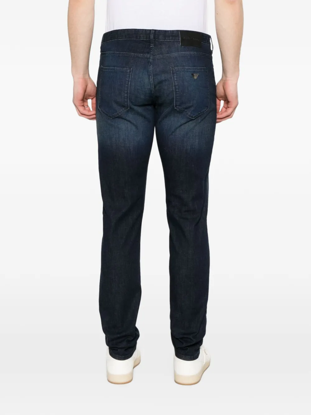 Emporio Armani slim-fit five-pocket jeans in distressed stretch denim Blauw