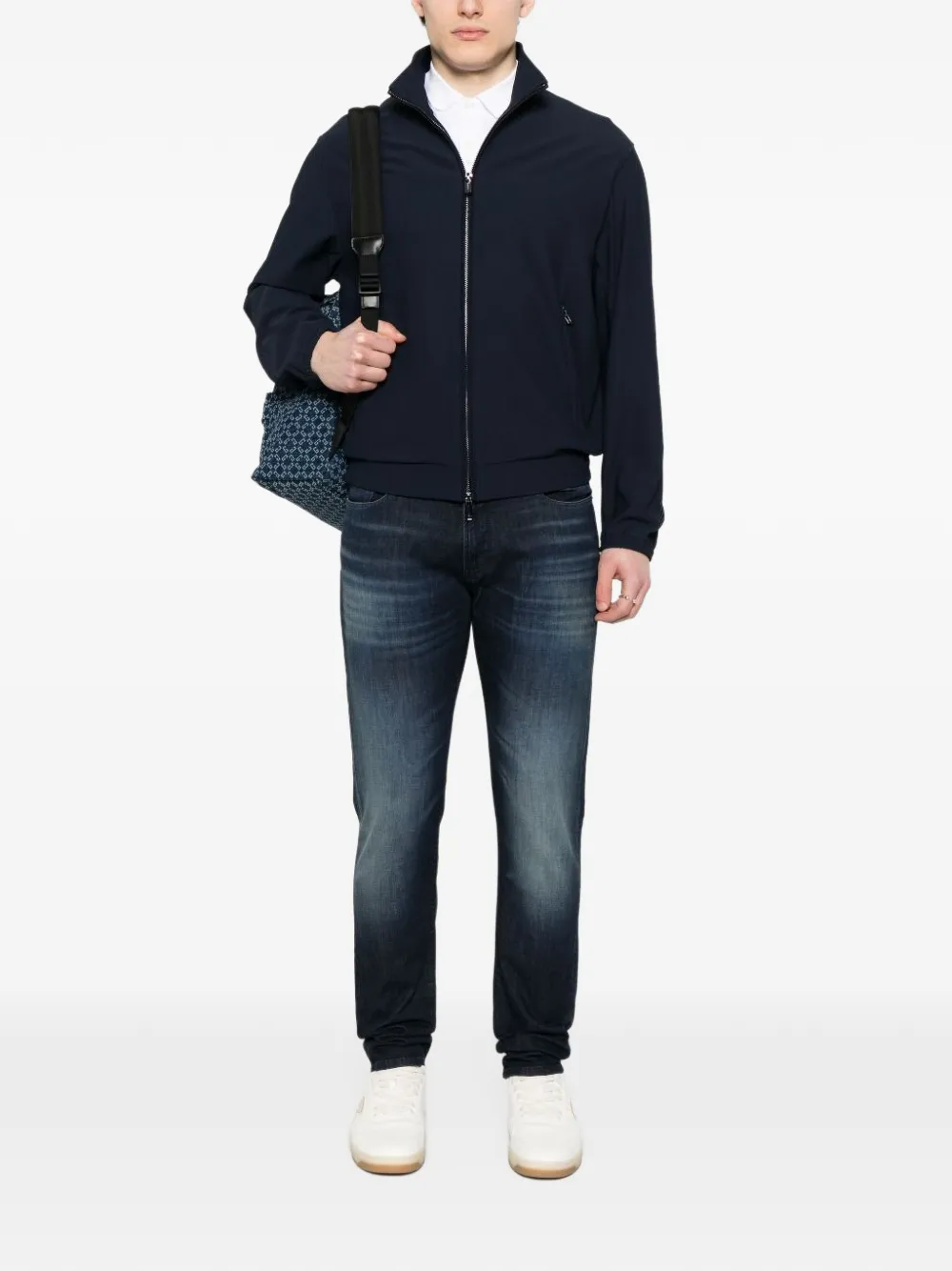Emporio Armani slim-fit five-pocket jeans in distressed stretch denim Blauw