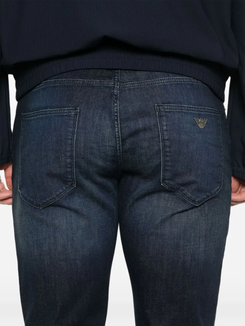 Emporio Armani slim-fit five-pocket jeans in distressed stretch denim Blauw