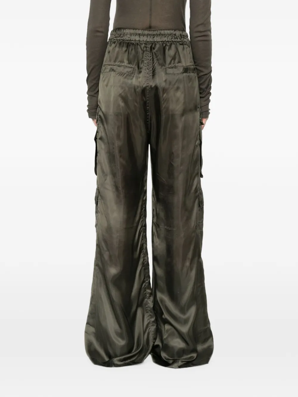 Rick Owens satin-finish drawstring cargo pants Groen