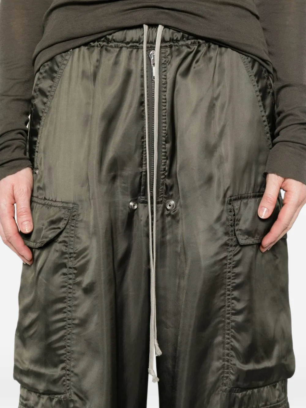 Rick Owens satin-finish drawstring cargo pants Groen