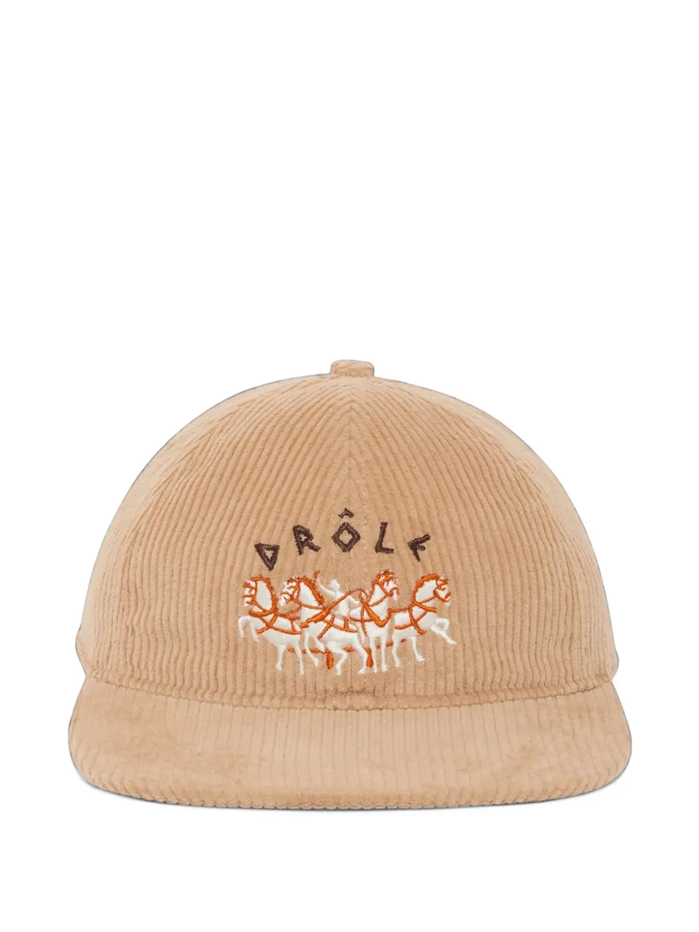 Drôle De Monsieur horse-embroidery corduroy cap Beige