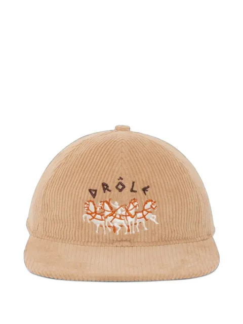Drôle De Monsieur horse-embroidery corduroy cap