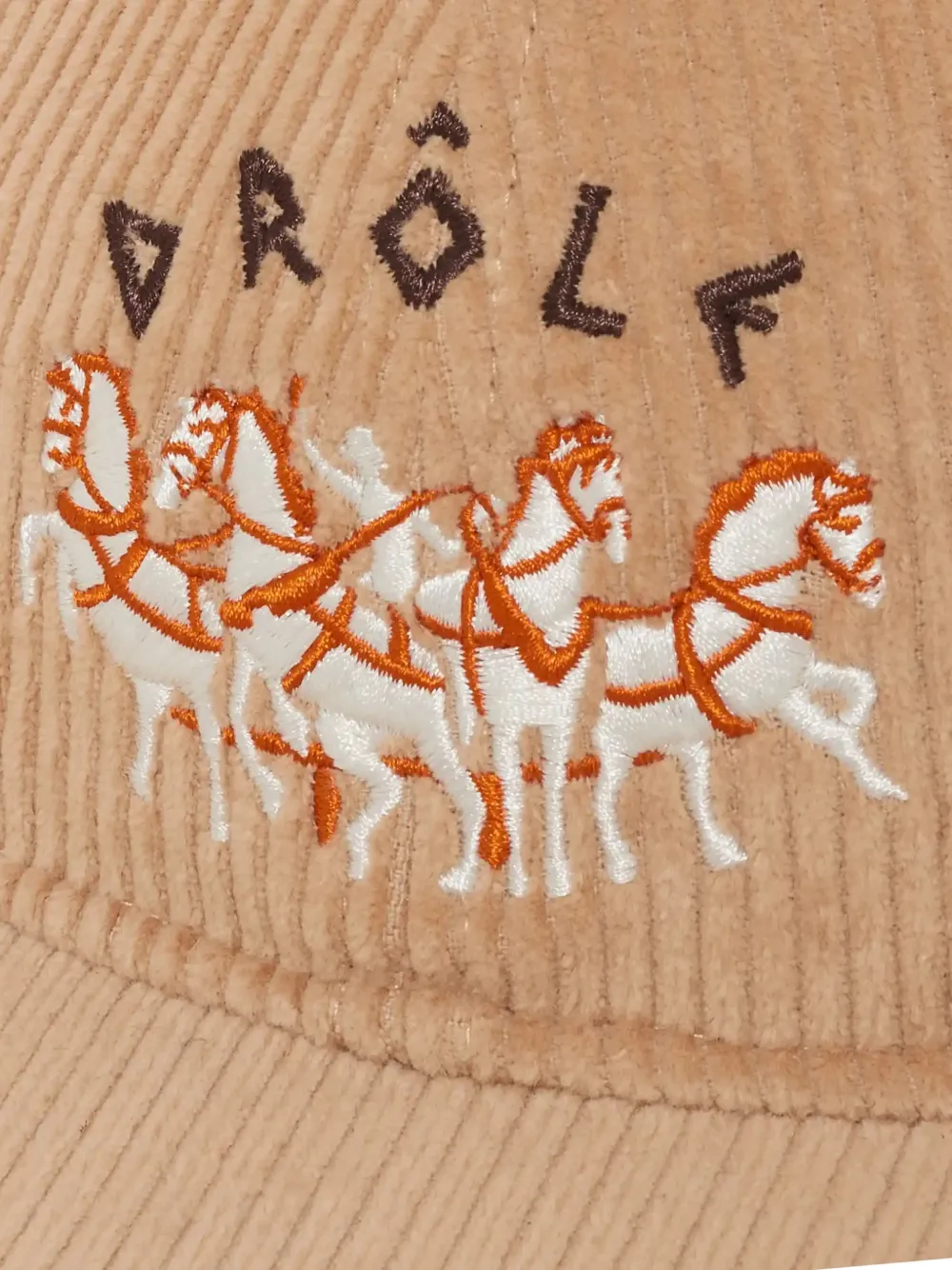 Drôle De Monsieur horse-embroidery corduroy cap Beige