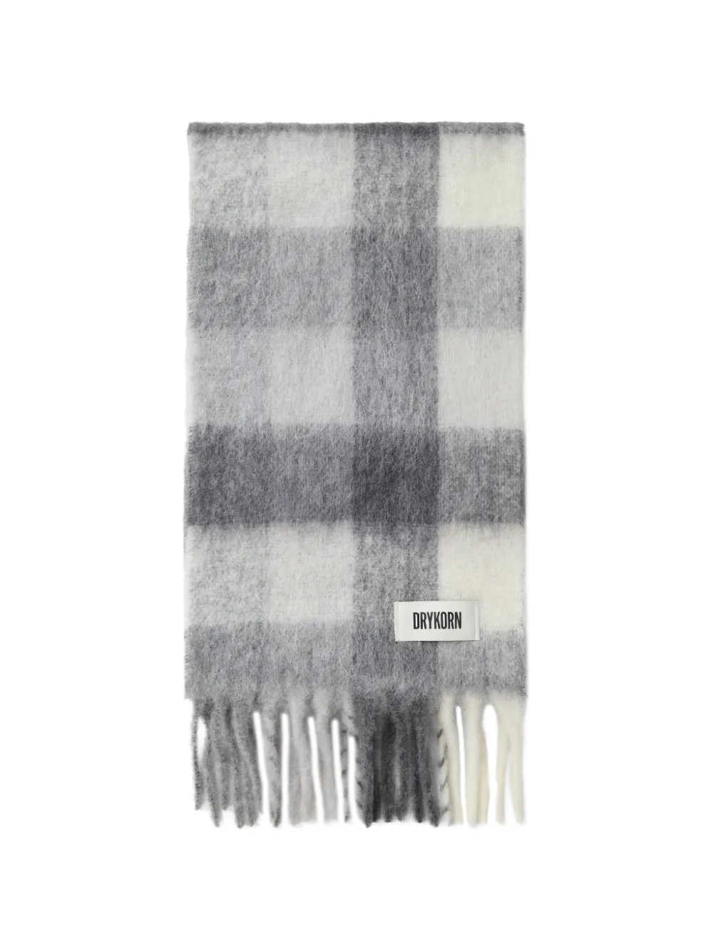 Drykorn Hollin check fringed scarf Grijs