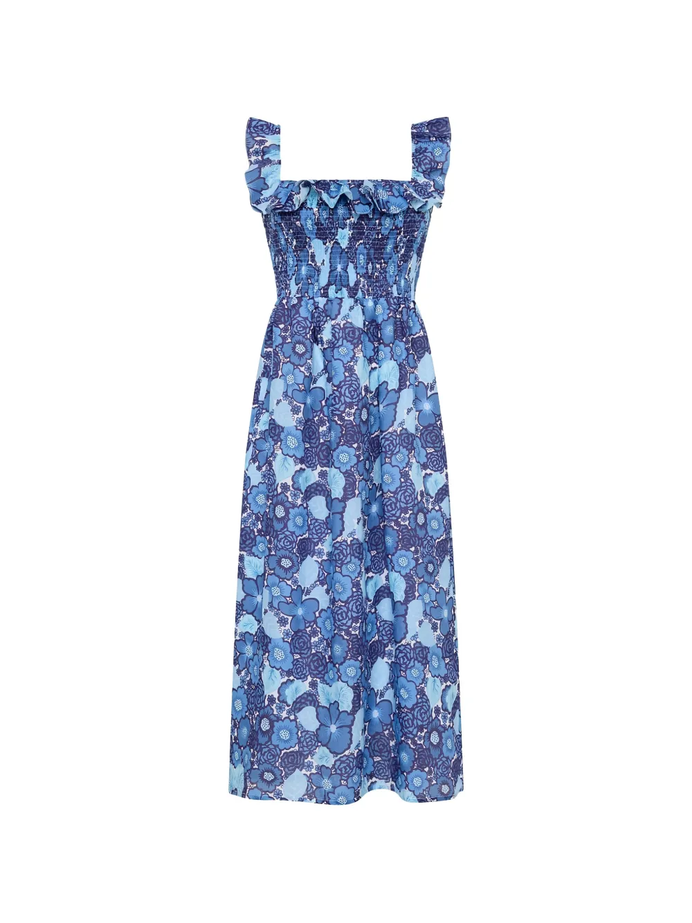 Faithfull robe mi-longue La Mirar à imprimé floral et volants - Bleu Faithfull robe mi-longue La Mirar à imprimé floral et volants - Bleu