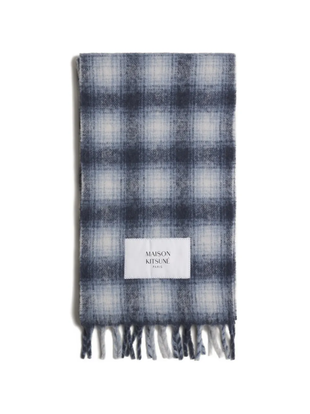 Maison Kitsuné checked fringed scarf Blauw