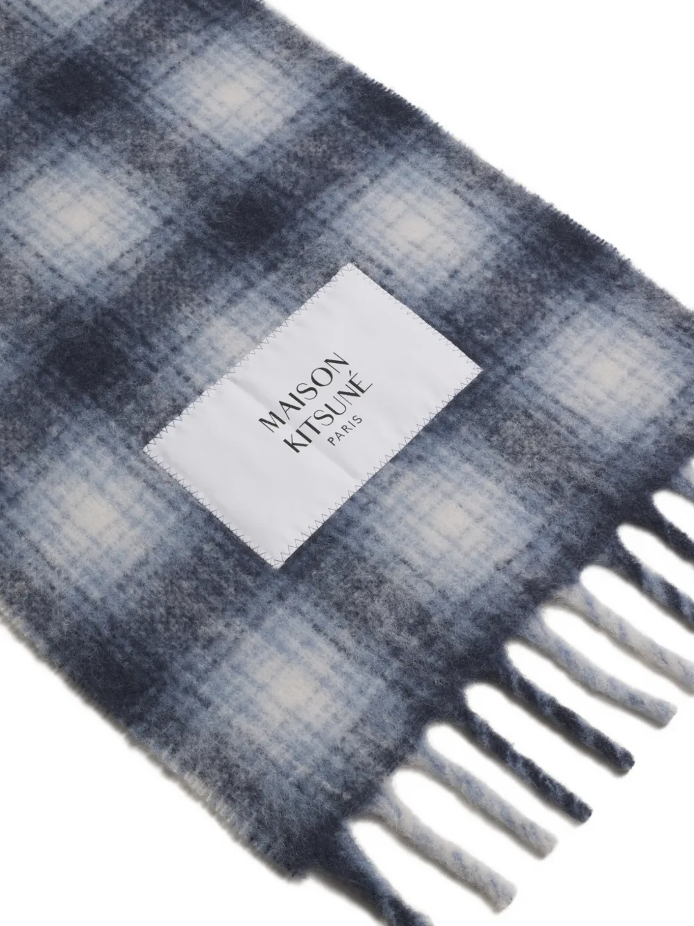 Maison Kitsuné checked fringed scarf Blauw