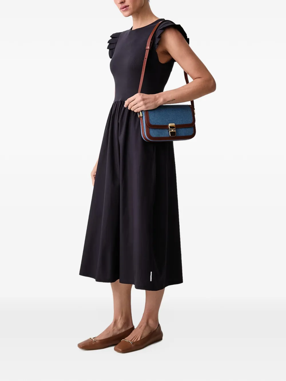Marc O'Polo ruffled-detail sleeveless midi dress Zwart