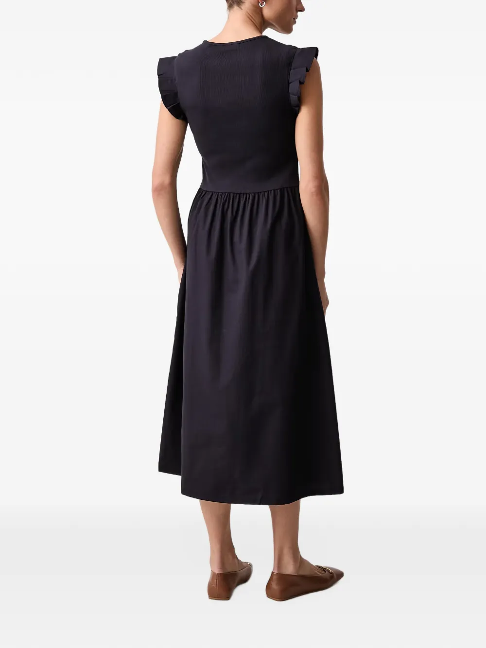 Marc O'Polo ruffled-detail sleeveless midi dress Zwart