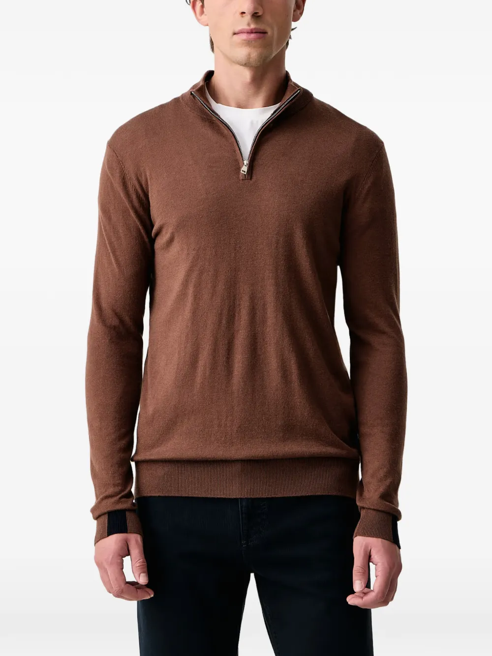 Mos Mosh Adam quarter-zip knitted sweater - Marrone