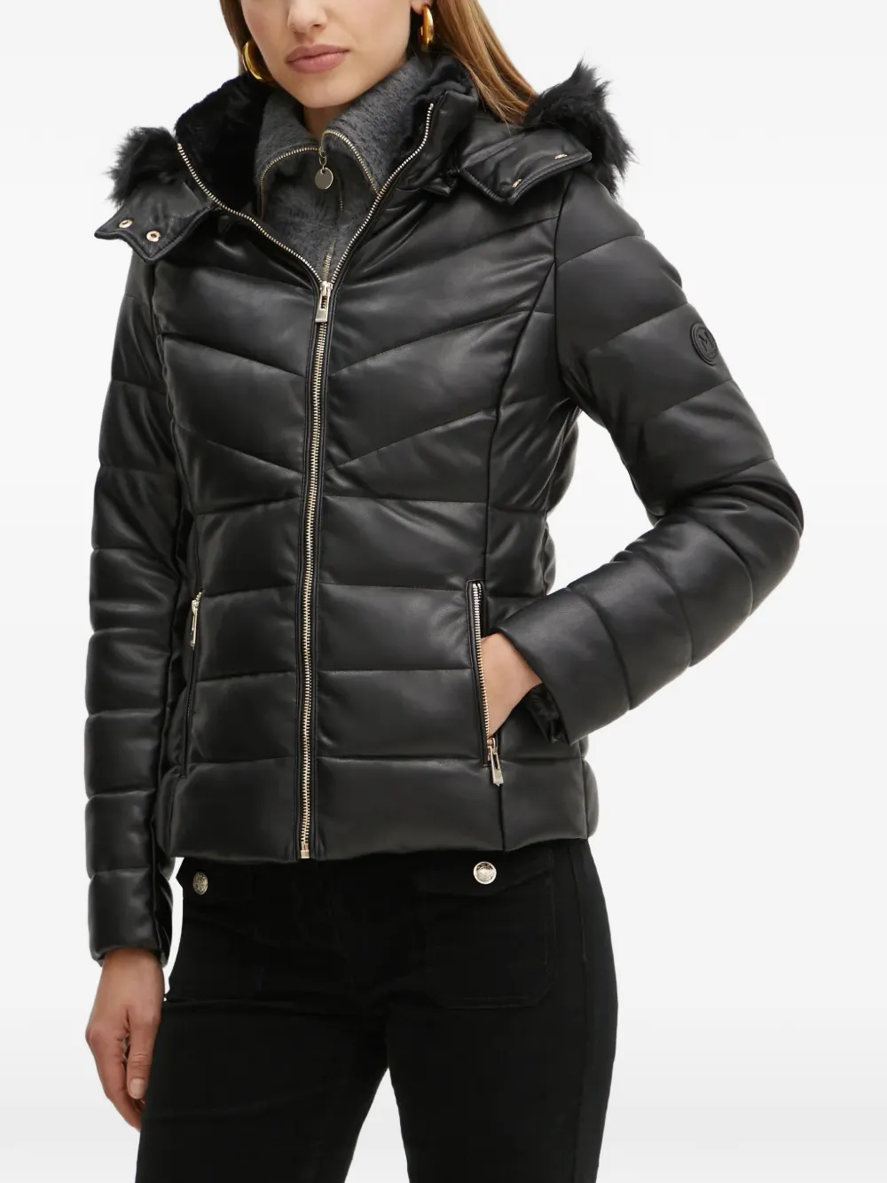 Morgan faux-fur trim quilted jacket - Nero