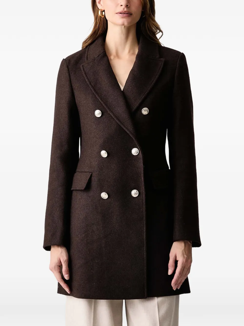 Morgan double-breasted embossed-button coat - Marrone
