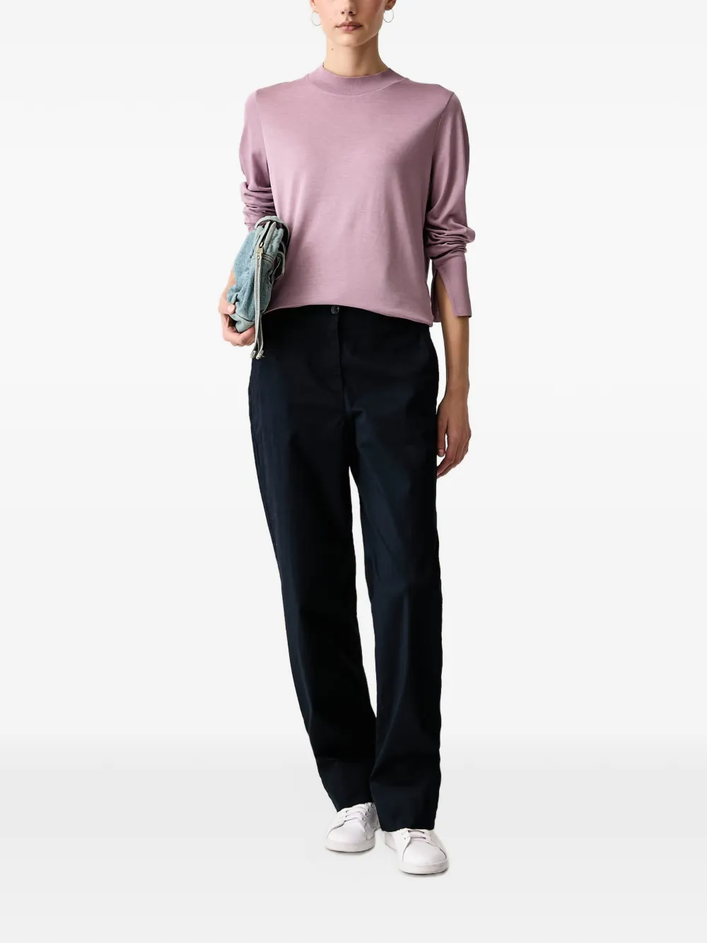 Marc O'Polo ribbed-trim mock-neck sweater Roze