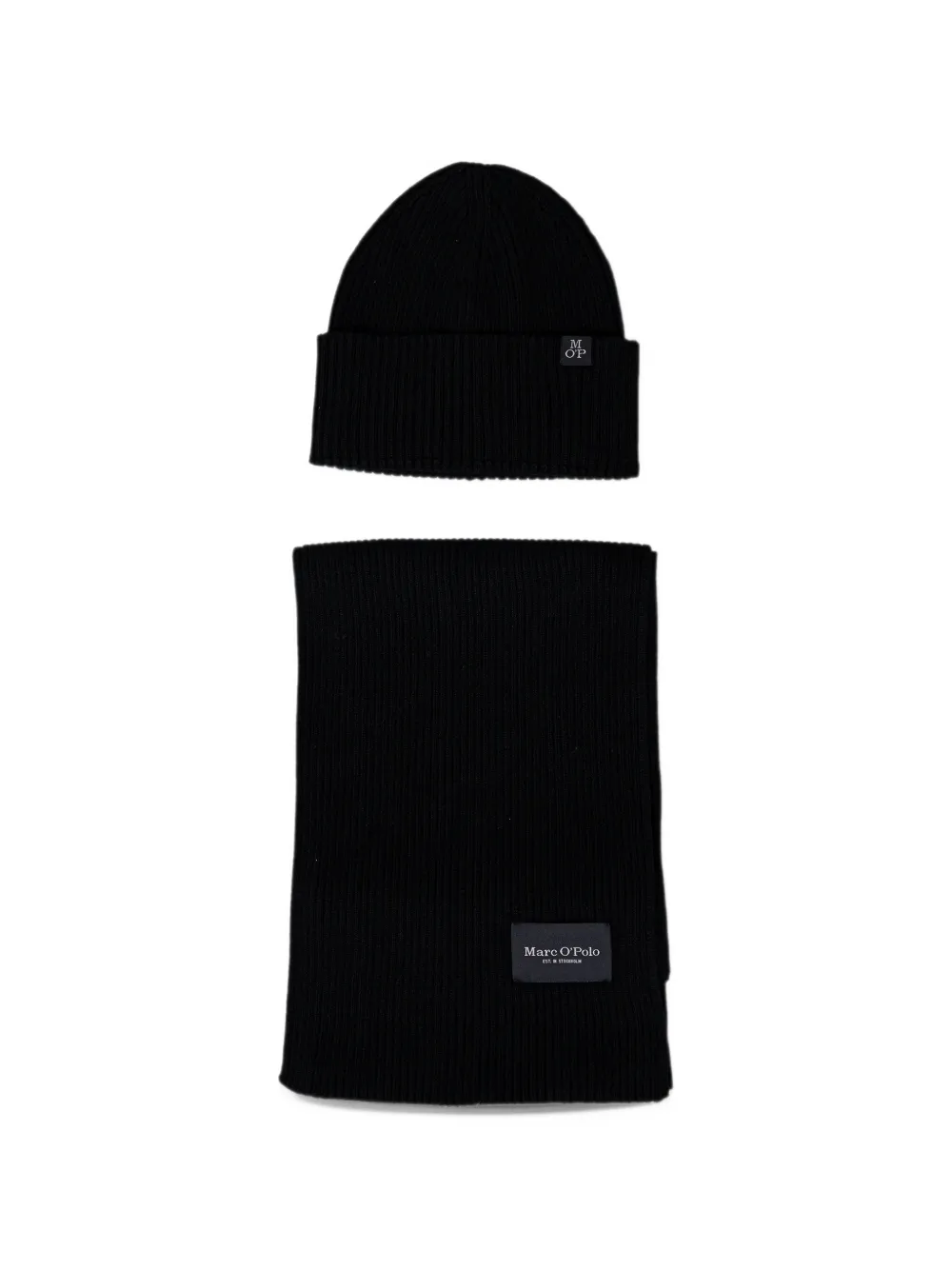 Marc O'Polo cotton beanie hat and scarf set Zwart