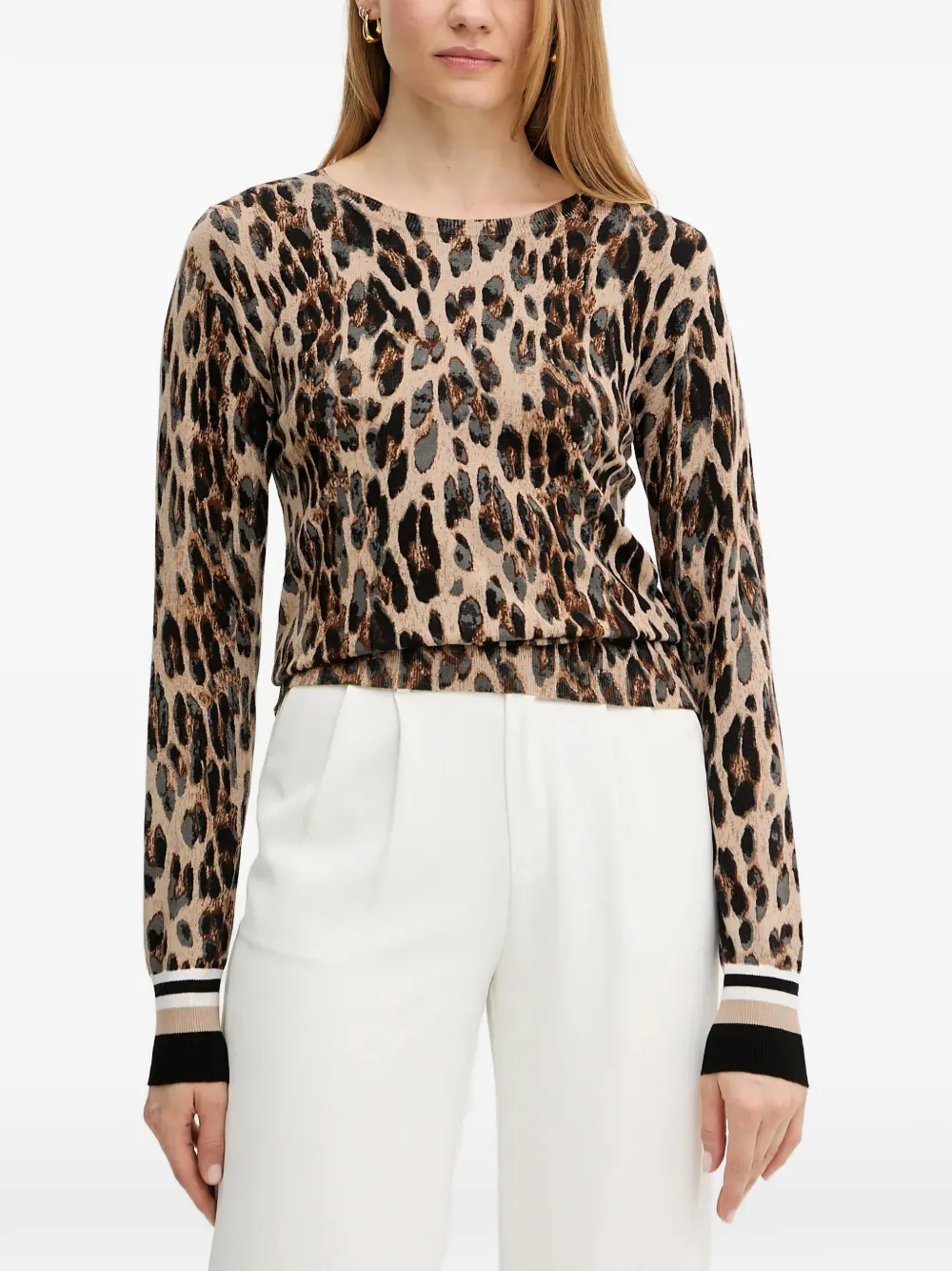Morgan leopard-print striped-cuff sweater - Toni neutri