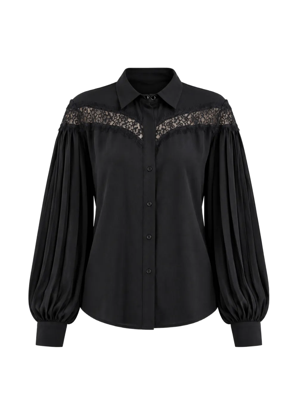 LIU JO lace-panelled pleated-sleeve blouse Zwart