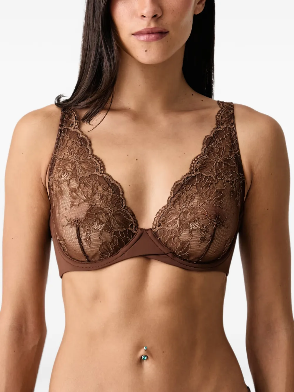 GUESS USA Selene lace-panelled underwired bra - Marrone