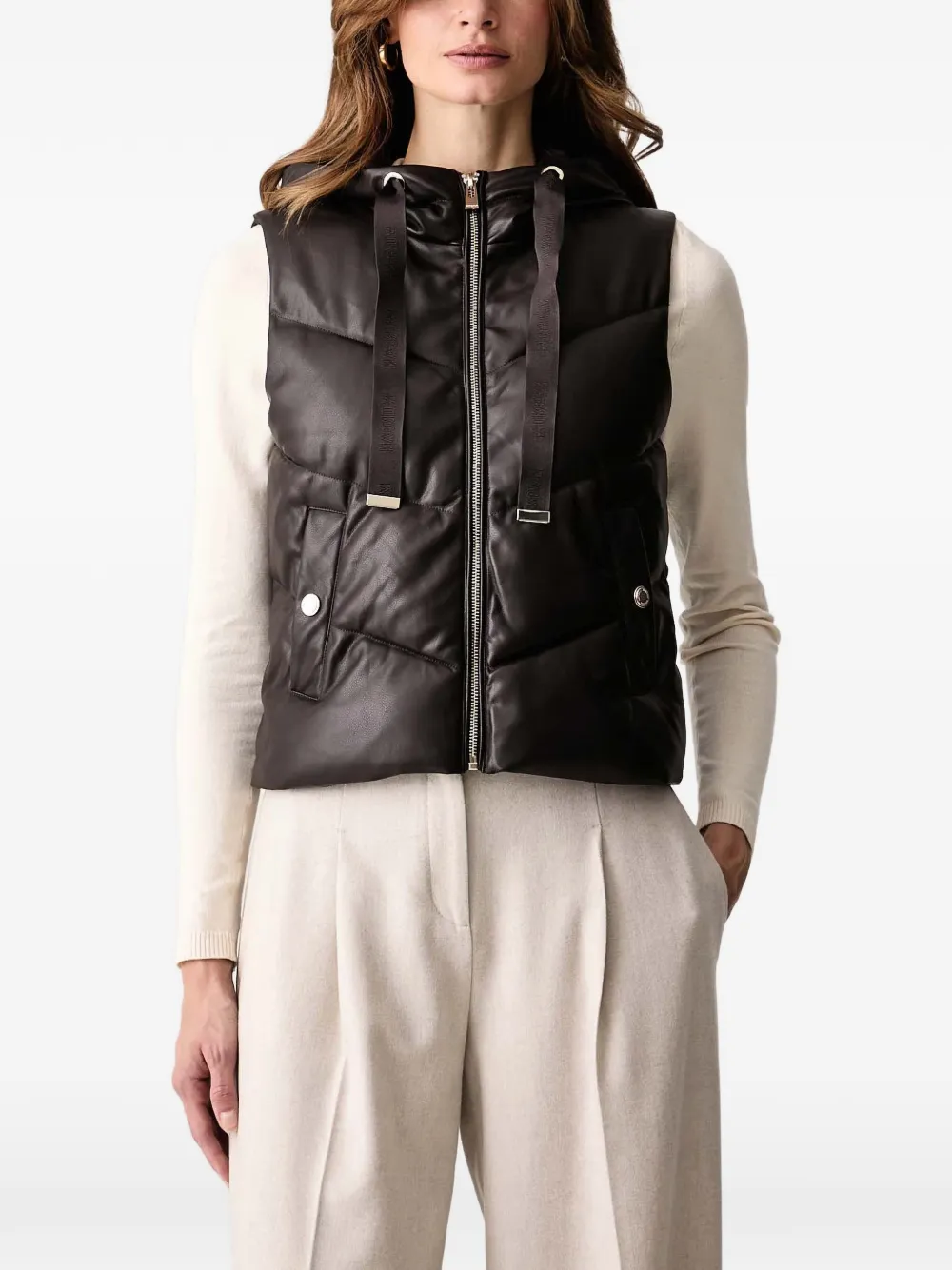 Morgan quilted hooded gilet - Marrone