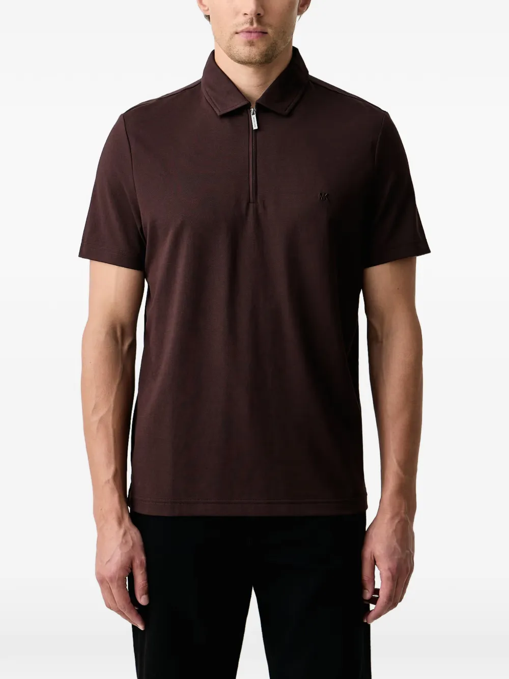 Michael Kors cotton blend piqué zip-up polo shirt - Marrone