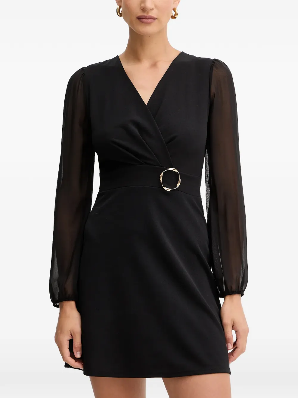 Morgan buckle-detail sheer-sleeve mini dress - Nero