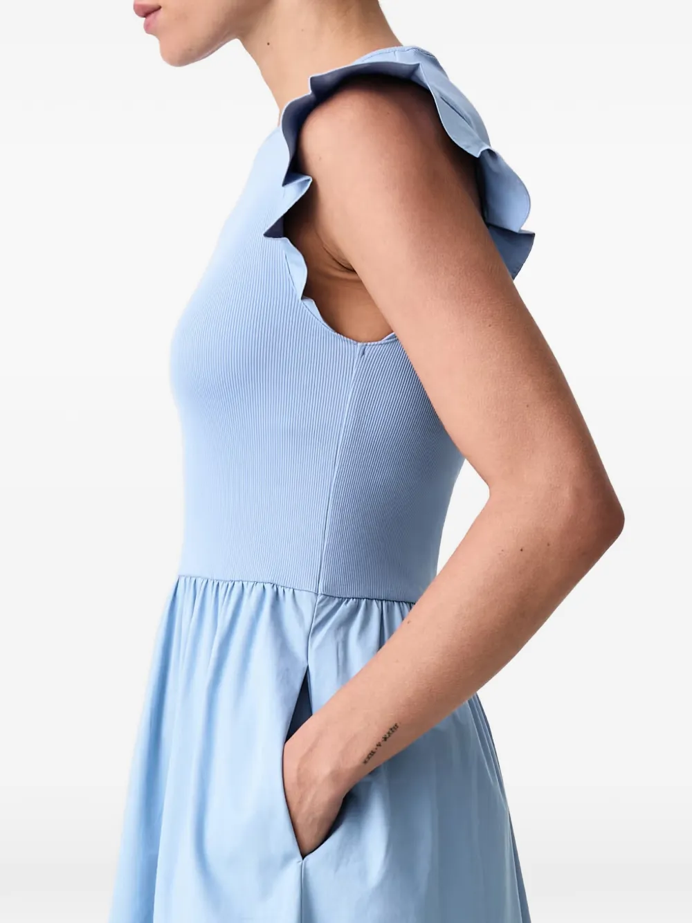 Marc O'Polo ruffled ribbed-knit maxi dress Blauw