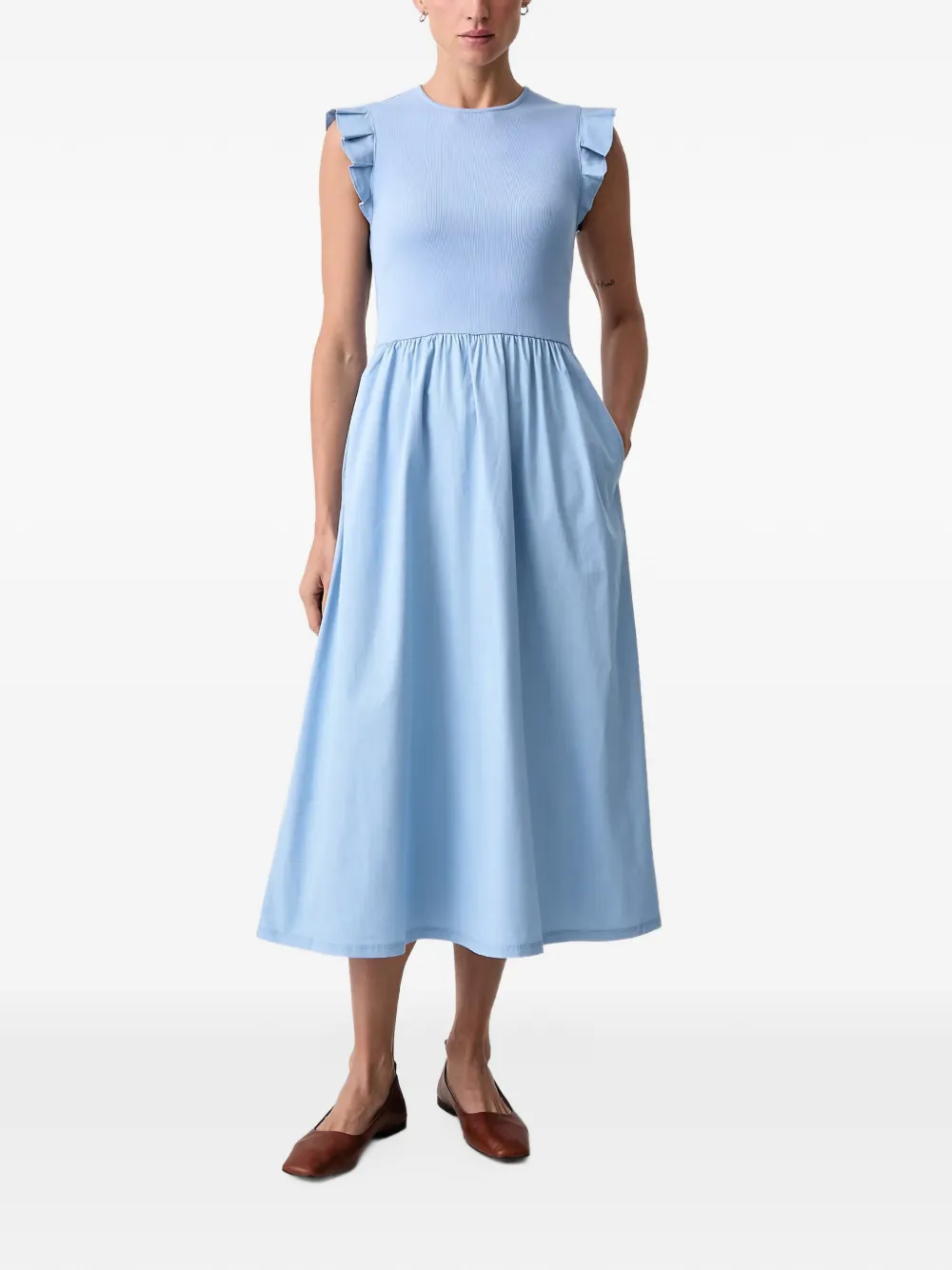 Marc O'Polo ruffled ribbed-knit maxi dress Blauw