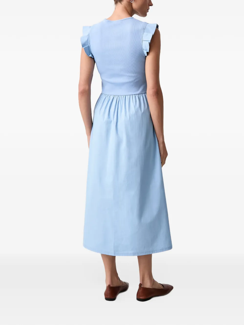 Marc O'Polo ruffled ribbed-knit maxi dress Blauw