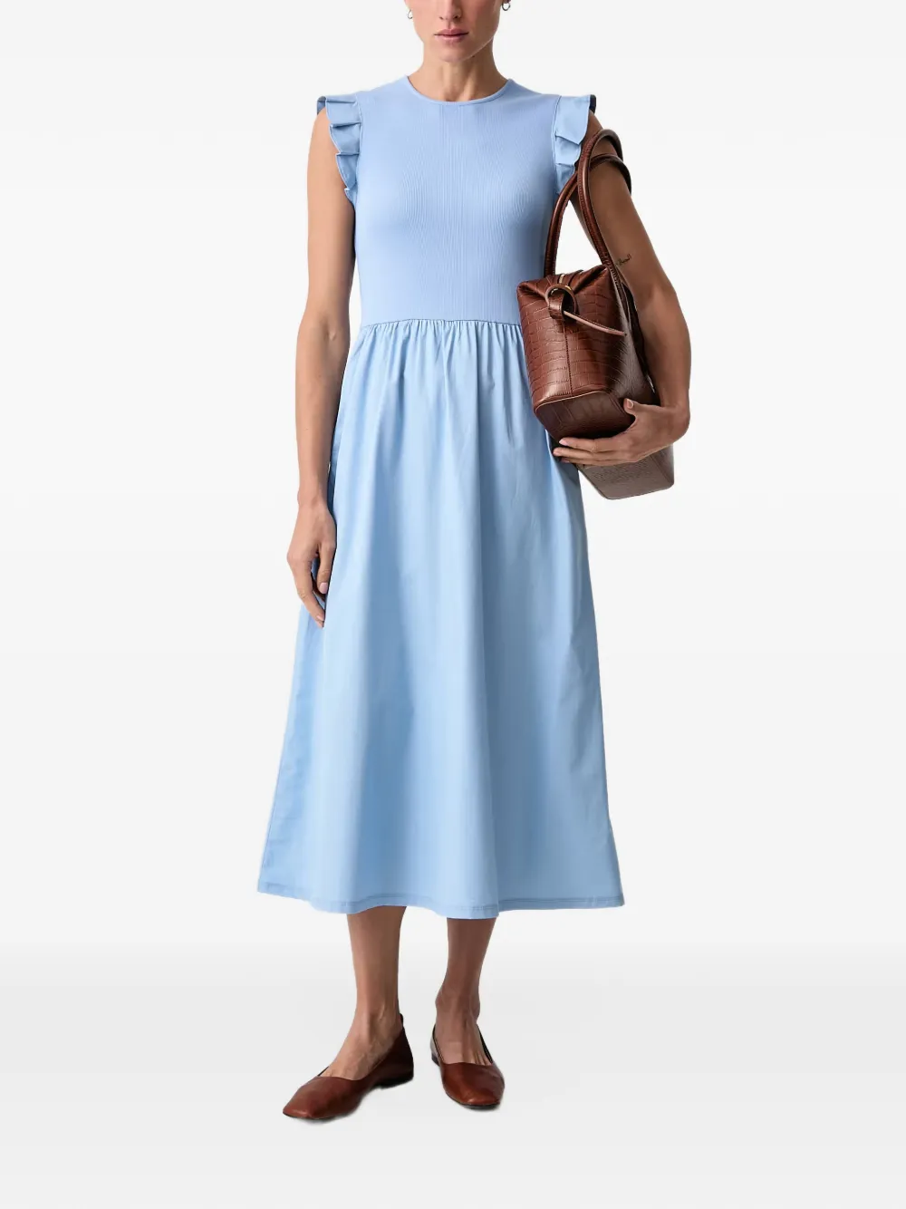 Marc O'Polo ruffled ribbed-knit maxi dress Blauw