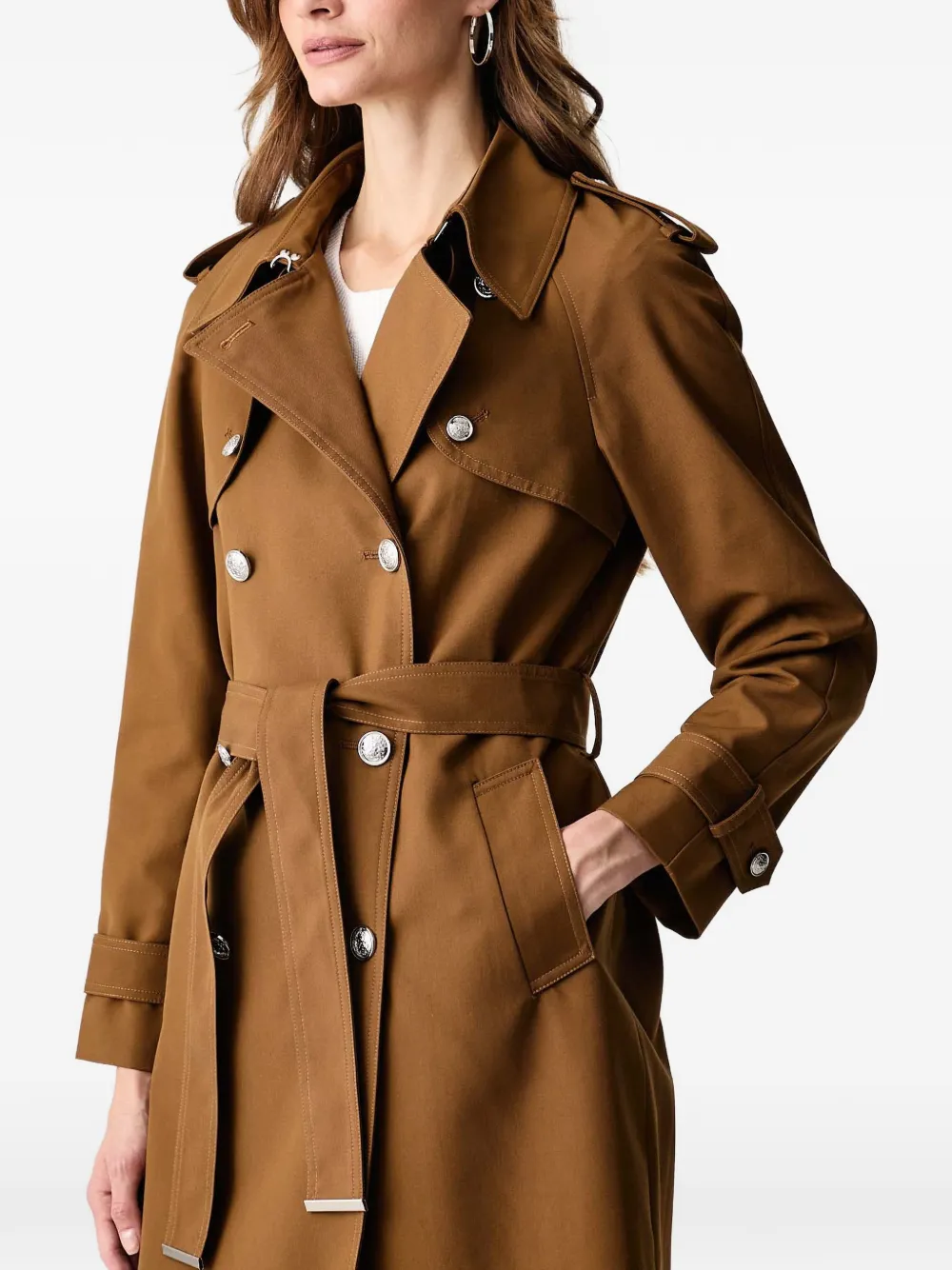 Morgan Trenchcoat met dubbele rij knopen en ceintuur Bruin